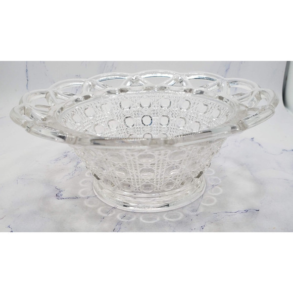 Vintage Imperial Clear Glass Button Open Lace Candy Bowl - Picture 3 of 11